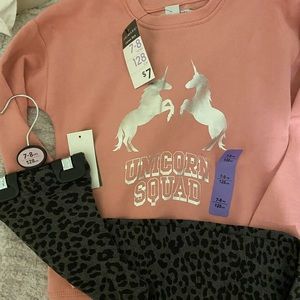 Primark Girls sz 7-8 sweatshirt and leggings, unicorn, cheetah